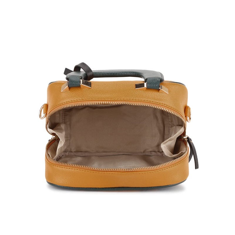KLEIO Structured Box Shaped Multi Color Top Handle HandBag for Women Girls - Mustard - Image 5